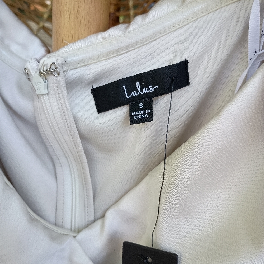 NWT Lulu's Elegant Off-Shoulder Ivory Satin Dress_Small - Picture 4 of 7